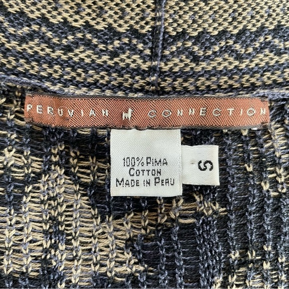 Peruvian Connection | Pima Cotton Blue & Tan Floral Open Front Cardigan - Picture 7 of 9
